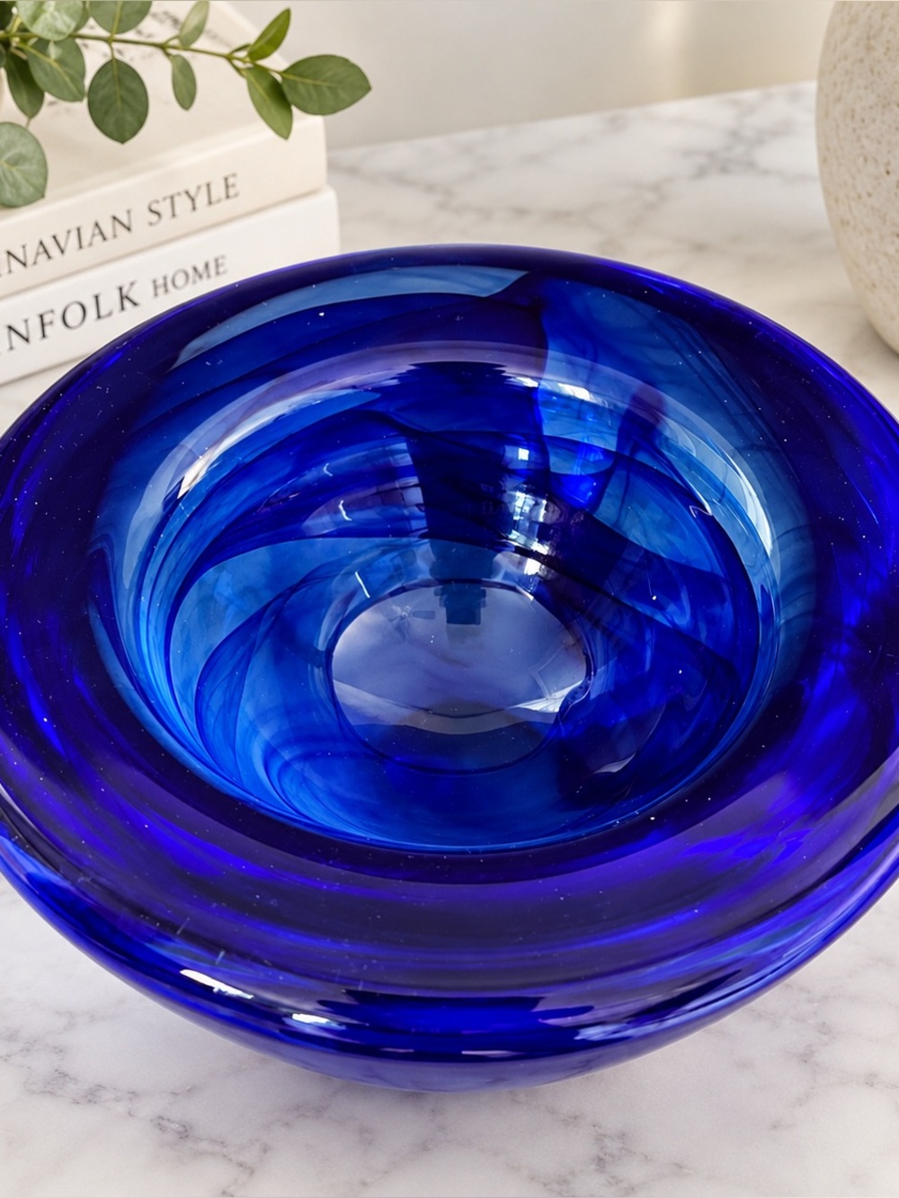 Kosta Boda “Atoll” 6-7/8" Cobalt Blue Art Glass Bowl by Anna Ehrner With Label